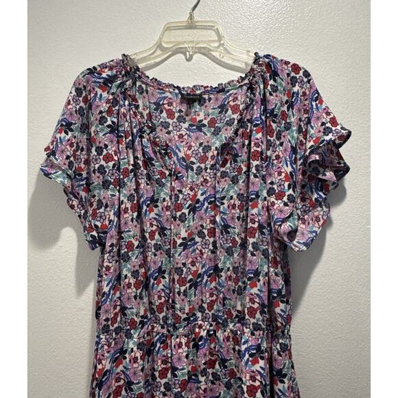 Talbots Women’s Size 16 Paradise Floral Popover Dress Ruffle Trim Multi Color - Picture 2 of 8